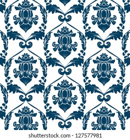 classic blue damask seamless pattern