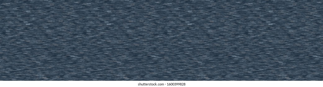 Classic blue denim marl vector seamless border pattern. Heathered jeans camouflage effect. Dark indigo space dyed texture. Fabric textile banner background. Cotton blu melange t shirt ribbon trim edge