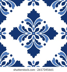 Classic Blue Floral Tile Pattern
