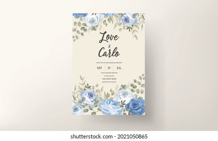 Classic Blue floral Wedding Invitation Set Template