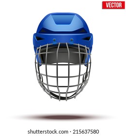 Classic blue Goalkeeper Ice Hockey Helmet. Sports Vector illustration isolated on white background.