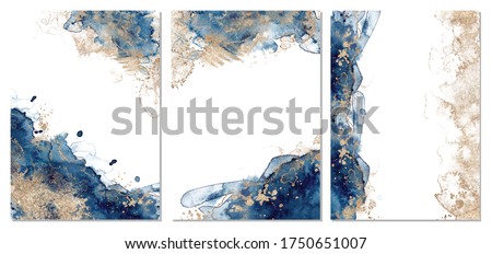 Classic blue and gold abstract backgrounds set. Templetes for cards and poster. Vector illustration