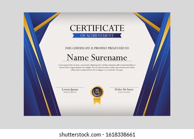 Classic Blue With Gold Certificate Template For Award, Appreciation, etc