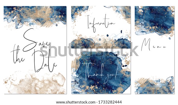 Classic Blue Gold Wedding Set Hand Stock Vector (Royalty Free) 1733282444