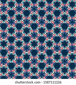 Classic Blue Hand Drawn Line Dot Seamless Pattern. Mariner Style Geometric Triangle Background in Indigo Red. Dotted Interlocking Navy Blu Rope Texture Allover Print. Vector Eps 10 Tile. 