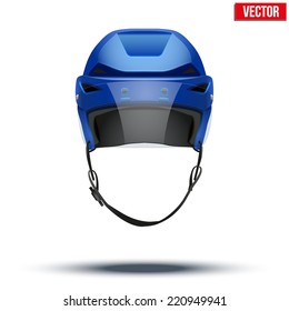 Classic Blue Ice Hockey Helmet With Glass Visor. Sports Vector Illustration Isolated On White Background.