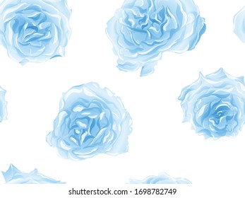 Classic Blue and Indigo Botanic Rose Flower Swimwear Print. Continuous Floral Design.Summer Peonies Leaves and Buds Sleepwear Texture. Rose Seamless Pattern. Girly Hawaiian Peony Background.