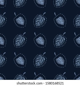 Classic Blue Japanese Leaves Background. Dark Indigo Dye Seamless Vector Pattern. Hand Drawn Delicate Leaves Texture for Textile Prints, Japan Nature Decor, Asian Backdrop. Vector Repeat Tile EPS10