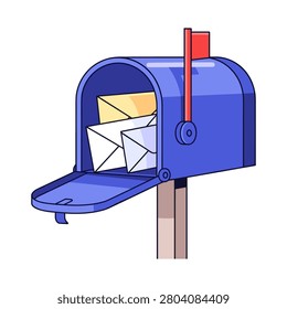 Classic blue mailbox filled with letters envelope delivery communication