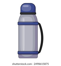 Classic blue metal thermos flask keeping your drink warm, perfect for outdoor activities and adventures