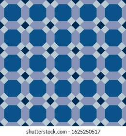 Classic Blue Ornate Seamless Vector Pattern of Moorish Tile Decorations. Tileable mosaic background in Islamic style.