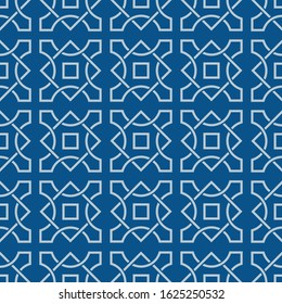 Classic Blue Ornate Seamless Vector Pattern of Moorish Tile Decorations. Tileable mosaic background in Islamic style.