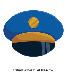 Sombrero azul clásico de la policía con la insignia de oro, que simboliza la autoridad y la seguridad en la aplicación de la ley