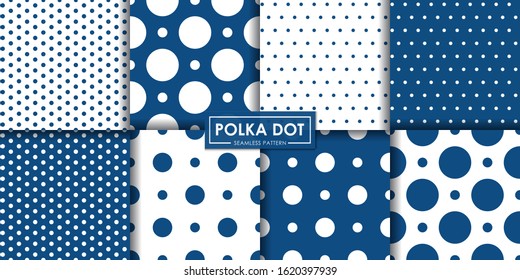 Classic blue polkadot seamless pattern collection, Abstract background, Decorative wallpaper.