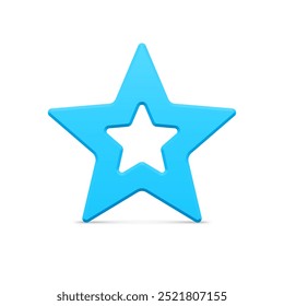 Classic blue realistic five pointed star outline border metallic glossy Christmas luxury bauble decor vector illustration. Traditional expensive Xmas stellar symbol of best quality 3d template