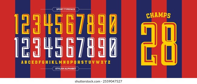 Classic blue and red football t-shirt design. Features a template for numbers and characters, perfect for national team kits. A standout soccer jersey mock-up in vector illustration.