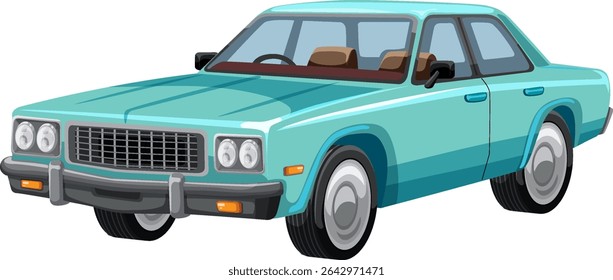 Classic blue sedan vector with retro design, showcasing clean lines and vibrant colors. Ideal for automotive-themed projects