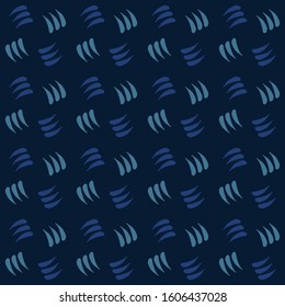 Classic blue simple swirl grid vector texture seamless pattern. Variegated soft blended geo dyed background. Denim indigo masculine abstract. Japanese style dark geometric graphic repeat swatch