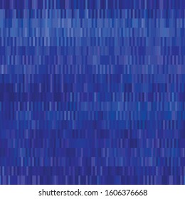 Classic blue spliced vector broken pixel texture. Variegated mottled dotted line background. Seamless futuristic stripe pattern. Distorted masculine shirting allover print. Disrupted glitch dye repeat