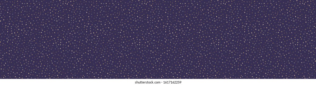 Classic blue starry night glow confetti seamless texture border pattern. Variegated speckled dark sprinkles banner background. Abstract space sky or party washi tape. Magic glitter dust ribbon trim.
