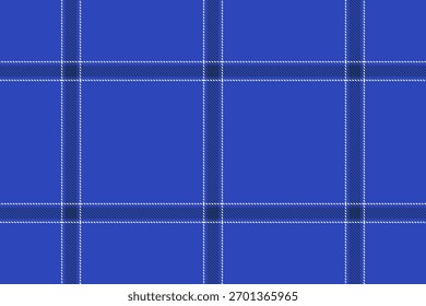 Padrão de tartan azul clássico com linhas brancas limpas, evocando a tradição, moda e aplicativos de design digital. Fundo versátil para têxteis ou branding.
