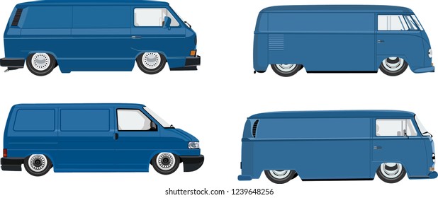 Classic blue van 4 style flat vector