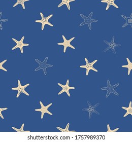 Classic blue vector sea stars seamless pattern 