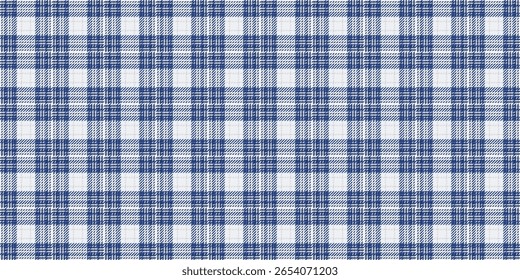 Classic blue and white gingham check pattern.  Perfect for textile design, website backgrounds, or crafting projects.  This seamless texture offers a clean, timeless aesthetic with subtle texture.