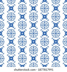 Classic blue and white porcelain geometric totem vines flowers porcelain textile continuous seamless background