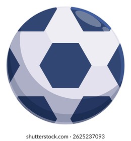 Classic blue and white soccer ball is sitting still, awaiting kickoff