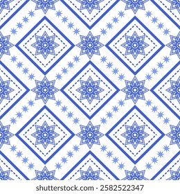 Classic Blue and White: This seamless vector pattern captures the essence of traditional Thai design in a clean, modern way. Perfect for adding an elegant touch to any project.