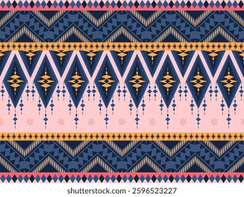 Classic blue and yellow Navajo tribal vector pattern,  Native American jewelry, Southwest ethnic decorative style, Boho geometric ornament, seamless vector pattern, Mexican blanket, rug, woven carpet.