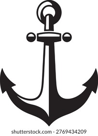 Classic boat anchor icon with rope ring and crossbar. Professional nautical emblem for marine safety seafaring history and navy design projects.