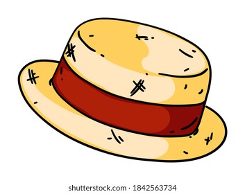 Classic boater straw hat headwear accessory with ribbon tape