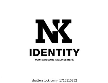 classic bold initial letter NK vector template monochrome color concept