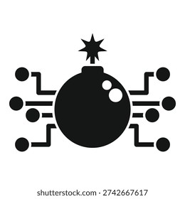 Classic bomb image is connected to a network, representing cyber attacks