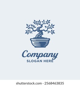 Classic Bonsai Tree On Pot Logo Design