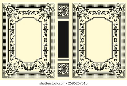 Classic book cover design featuring an ornate frame, decorative border  and elegant typography perfect for vintage or luxury publications. Hand drawn Illustration