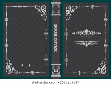 Classic book cover design featuring an ornate frame, decorative border  and elegant typography perfect for vintage or luxury publications. Hand drawn Illustration