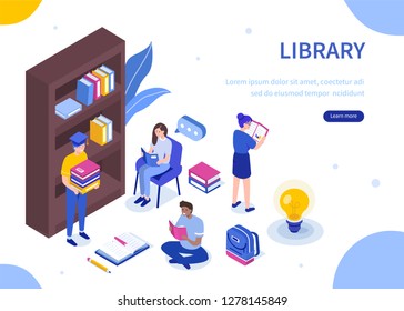 Classic book library concept. Can use for web banner, infographics, hero images. Flat isometric vector illustration isolated on white background.