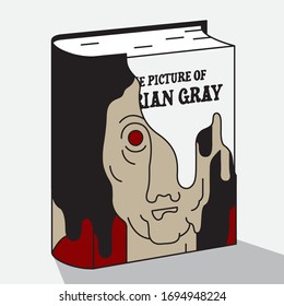 El libro clásico, Picture of Dorian Gray, con una portada de cara derritiéndose. Icono de diseño de símbolos de libro para varios usos.