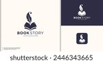 classic book story logo inspiration, Quill and book logo vertical shape concept.