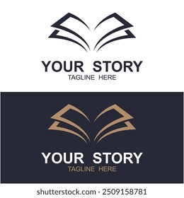 classic book story logo inspiration.  It can be suitable for everything related to education, library, or books.