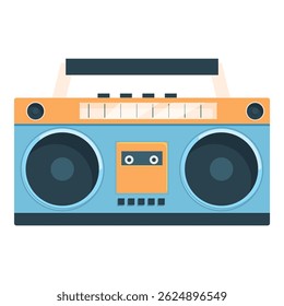 Classic boombox with cassette player is playing music