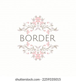 Classic border. Elegant retrol decor with pink flowers. Decorative frame.
