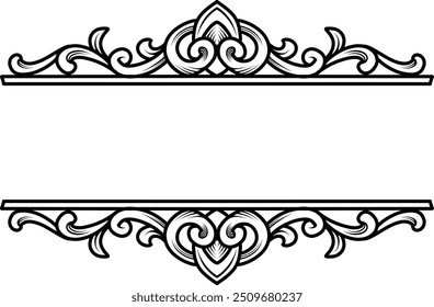 Classic border Frame heraldic engraving Ornament. Vintage Baroque Victorian border Wedding Decoration. Engraved decorative design. Black monochrome filigree calligraphic vector design