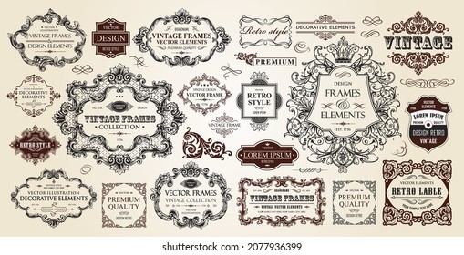 Classic borders and labels isolated on a white background. Vintage frames collection. Decorative calligraphic elements for certificates, posters and cards in ancient style.