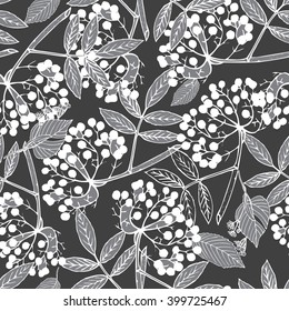 Classic botanical seamless pattern with creeper leaves and berries in elegant color palette, repeating surface pattern for all web and print purposes.