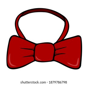 Classic bow tie, hand drawn colored red illustration. Cartoon.
