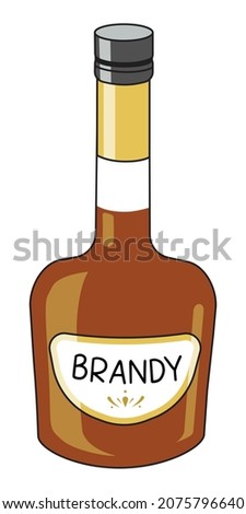 Classic Brandy Cognac in a bottle. Doodle cartoon hipster style vector illustration isolated on white background. Good for party card, posters, bar menu or alcohol cook book recipe